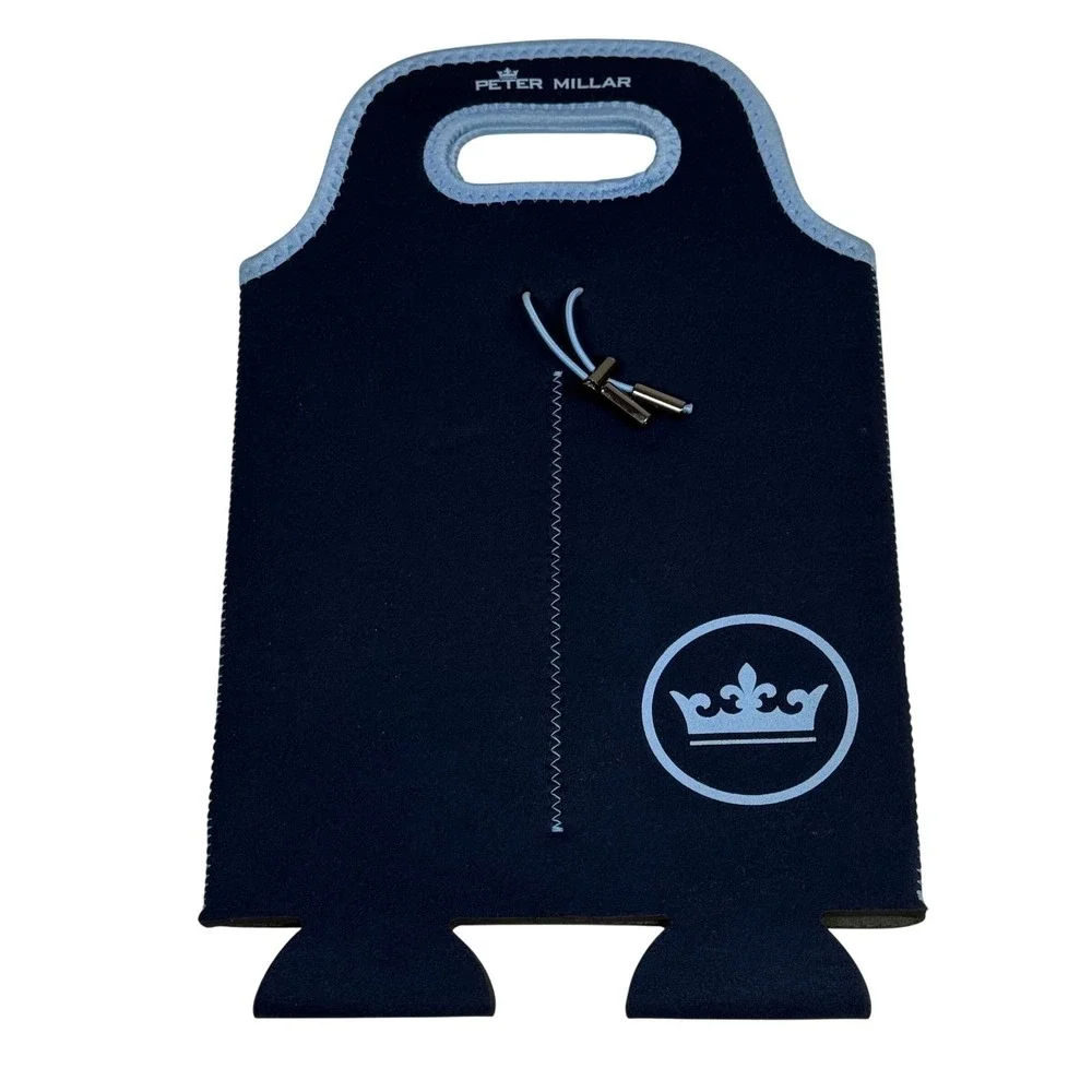 Peter Millar Navy Blue Neoprene 2 Bottle Wine Tote Carrier Insulated‎ Crown Logo